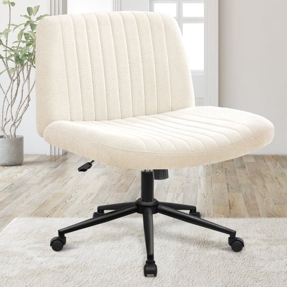 Orange Factory Criss Cross Chair, Wide Wheel Vanity Chair, Beige Dual Base