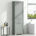 thumbnail image 2 of EUROCO 68.1'' Tall Bathroom Storage Cabinet, MDF Board Floor Storage Cabinet with 1 Door, 2 Different Size Drawers and Adjustable Shelf, Freestanding Cabinet with Painted Finish for Bathroom, Grey, 2 of 8