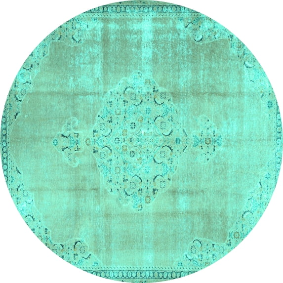 Ahgly Company Machine Washable Indoor Round Persian Turquoise Blue Traditional Area Rugs, 3' Round