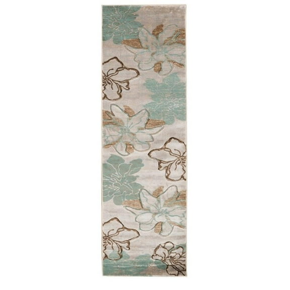 Linon Miso Eleanor Polypropylene 2'6"x8' Rug in Ivory and Turquoise
