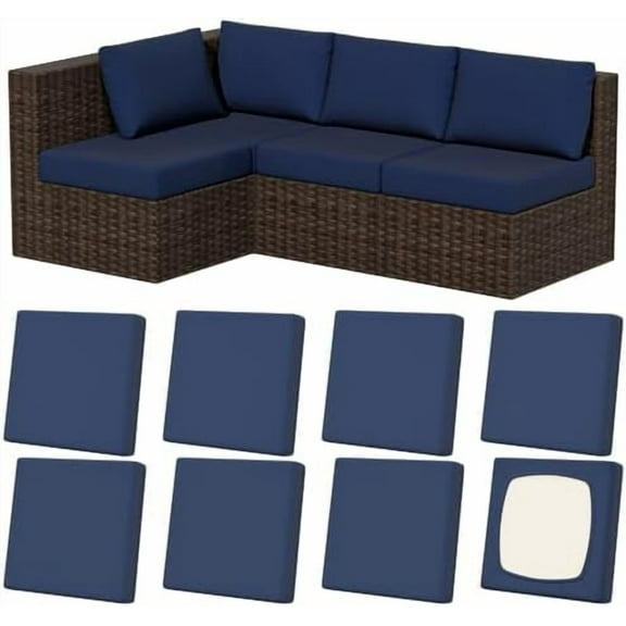 8Pcs Stretch Patio Cushion Covers, Outdoor Couch & Sofa Replacement Slipcovers for Patio Furniture Cushion Covers, Washable Reusable Furniture Protector, Square-Large, Navy-Blue