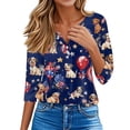 thumbnail image 4 of Women's 250th Anniversary USA Shirt Patriotic American Flag Print V-Neck Button 3/4 Sleeve T-Shirt, 4 of 6