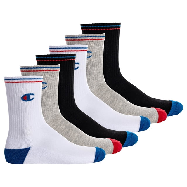 Calcetines unisex Champion, 3 pares - Calcetines de tripulación, logotipo, raya Negro/Blanco/Gris EU 39-42