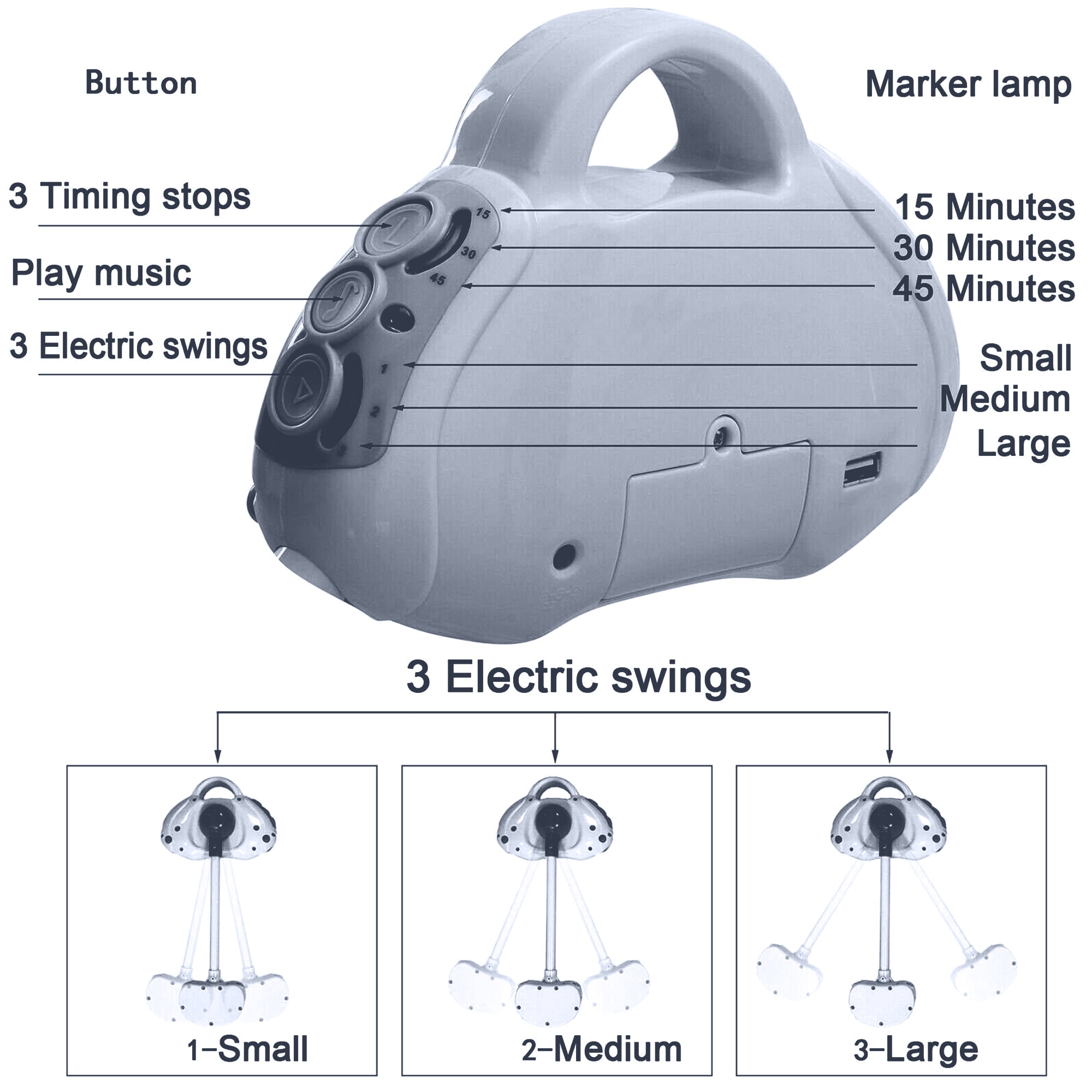 Yabanana Baby Swing with 5-Point Safety Harness, Bluetooth Control,5-Swing Speeds Settings & 3 Timing, Remote Control,(Gray)
