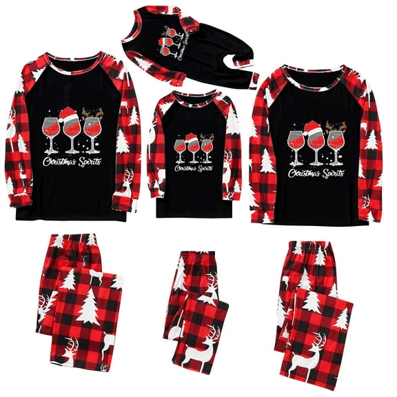 Odeerbi Christmas Pajamas for Family Holiday Long Sleeve Family Christmas Pajamas Matching Sets Dad Parent-Child Printed Home Wear Two-Piece Sleepwear Xmas Family Matching PJs Set Red