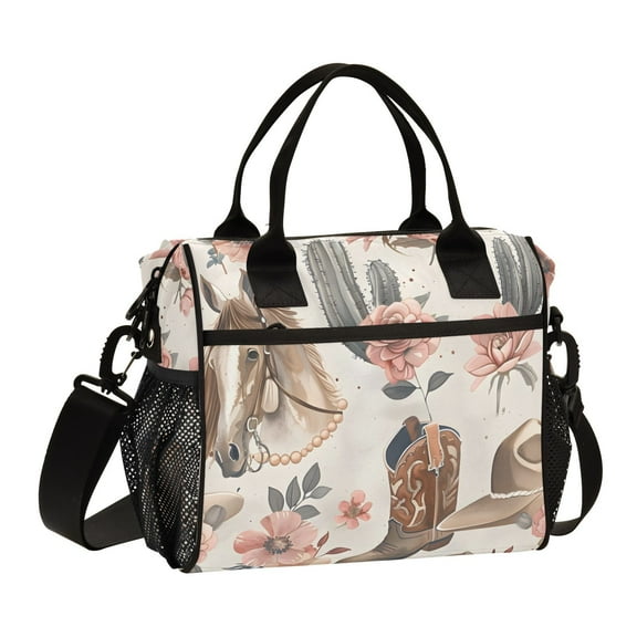 Ckdifva Cowboy Hat Horse Cooler Bag Cooler Cooling Tote Lunch Bag Lunch Box Front Pocket with Shoulder Strap