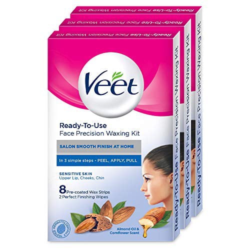Veet Face Precision Waxing Kit for Upper Lip, Cheeks and - 8 Strips (Pack of 3) - Walmart.com