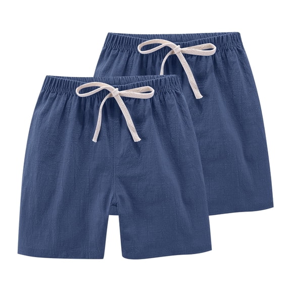 YunPes 2 Pack Boys Girls Cotton Linen Shorts Comfy Lightweight Casual Sport Shorts Kids Soccer Running Athletic Elastic Waist Pants