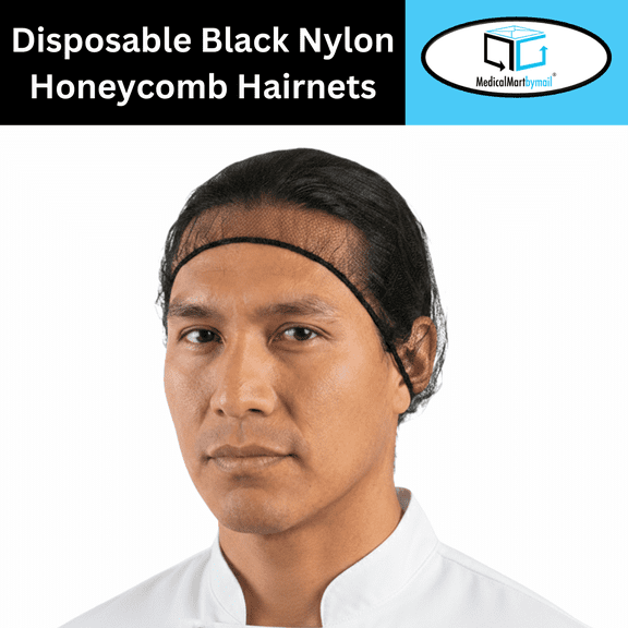 MMBM 21" Black Disposable Nylon Honeycomb Hair Nets, 16-17gsm - 1000 Pcs