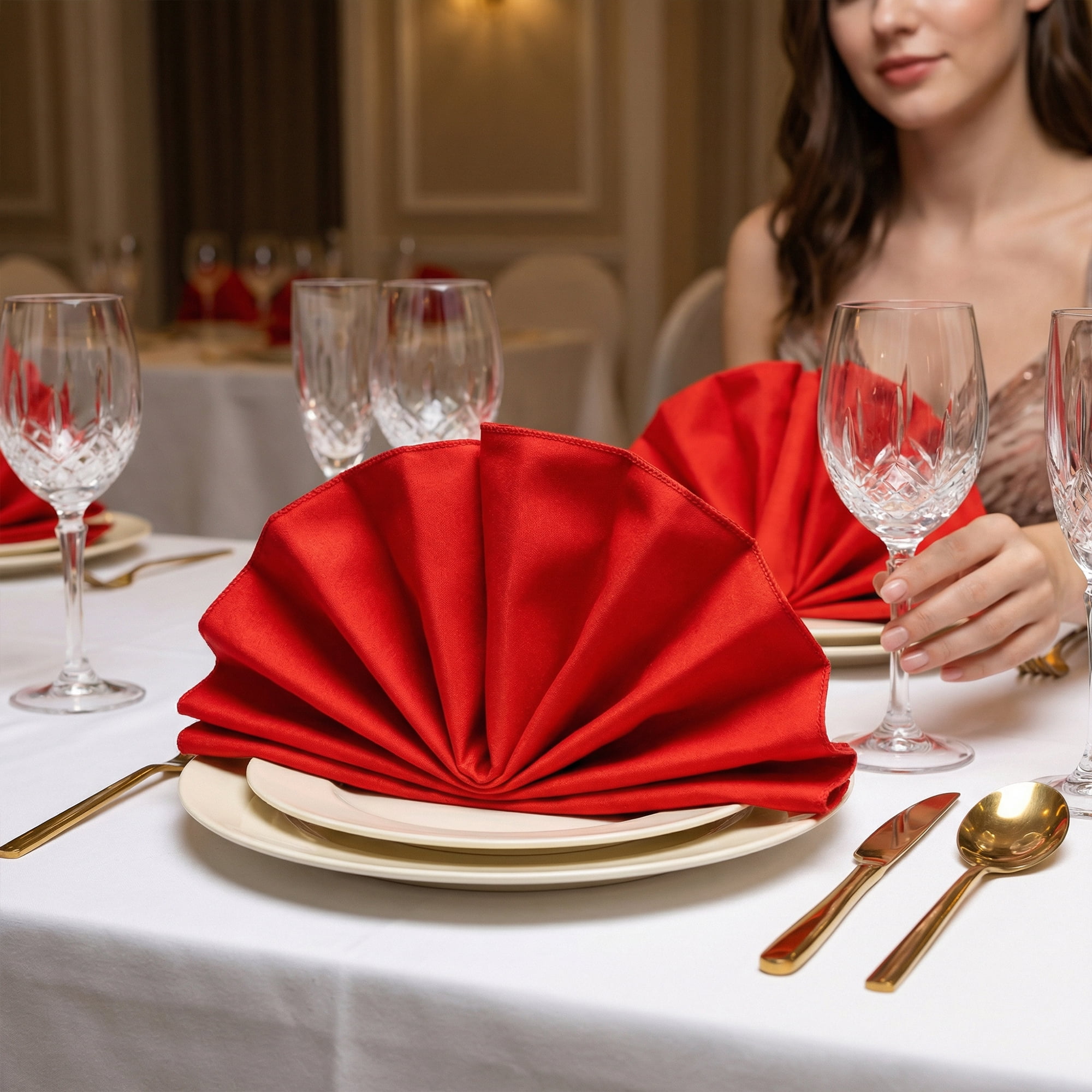 Unique Bargains 12Pcs Reusable Table Dinner Napkins Red 12x12inch