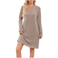 thumbnail image 2 of AUNVITO Women Striped V-Neck Long Sleeve Dress Mid-Length Polyester Casual Wear, 2 of 6