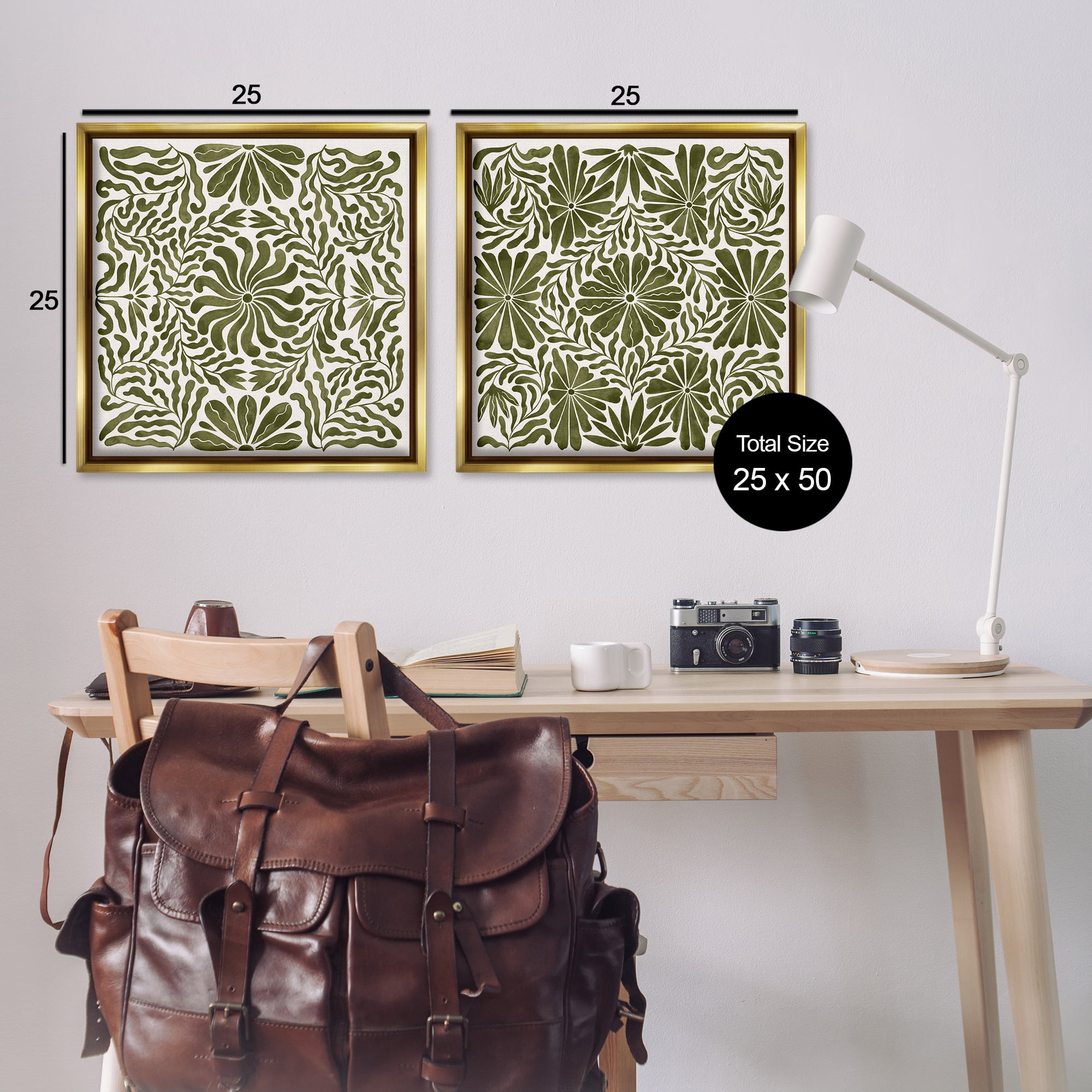 Stupell Industries Patterned Wavy Flowers Plants & Flowers Painting Gold Floater Framed Canvas Art Print Wall Art, 25 x 25, Set of 2