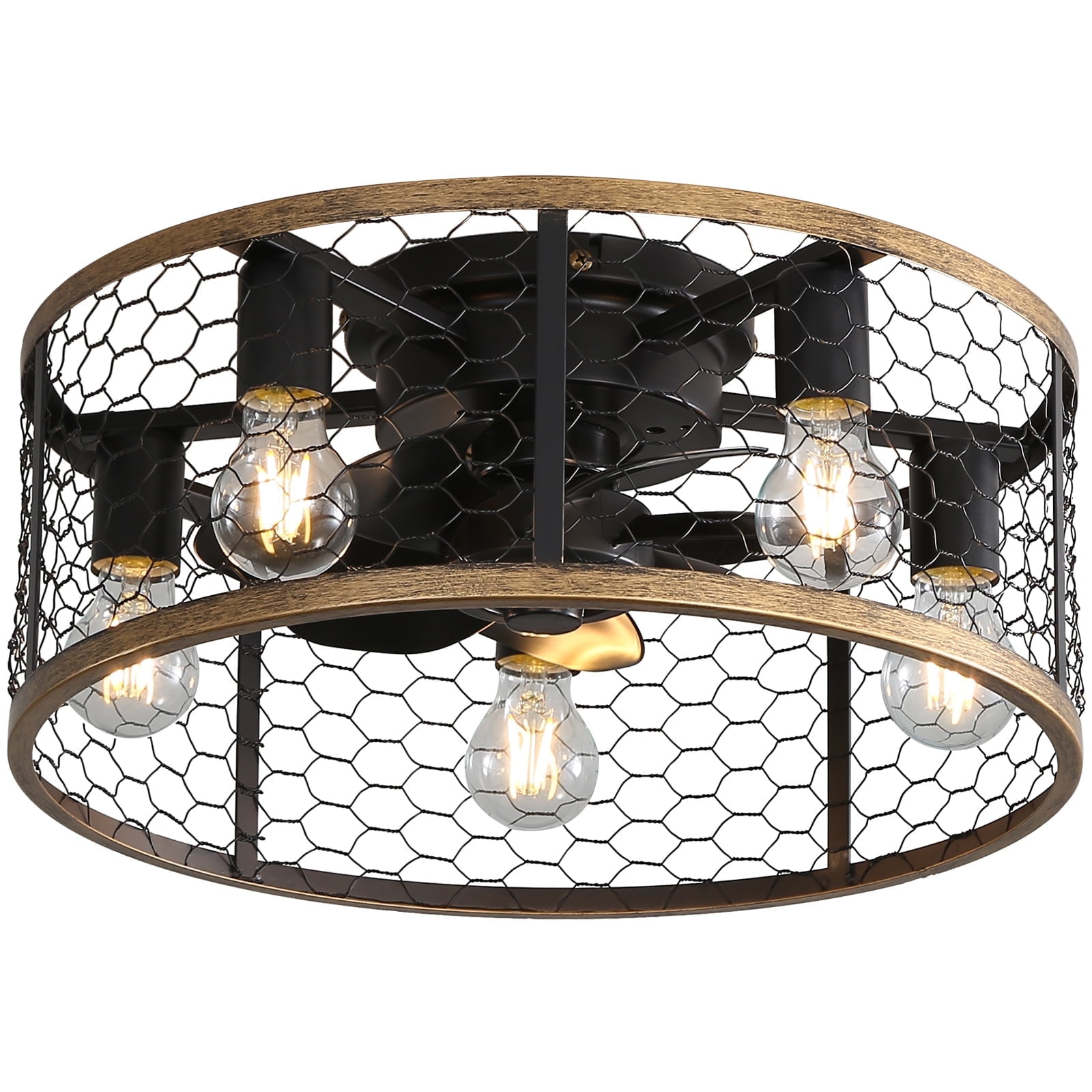Sofucor 20" Matte Black Caged Ceiling Fan with 5-Piece Lighting Kit and Remote Control