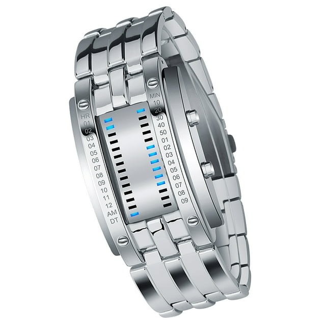 Reloj Binario Para Hombres Reloj Binario Binario Digital Reloj Binario Con Luz De Fondo Azul Movimiento De Cuarzo Japonés 50m Resistente Al Agua Para Hombres Padres Novios