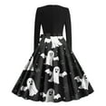 thumbnail image 3 of FDGIU Halloween Costumes Women's Halloween Printed Round Neck Long Sleeve Dress Womens Dress Long Lantern Sleeve, 3 of 3