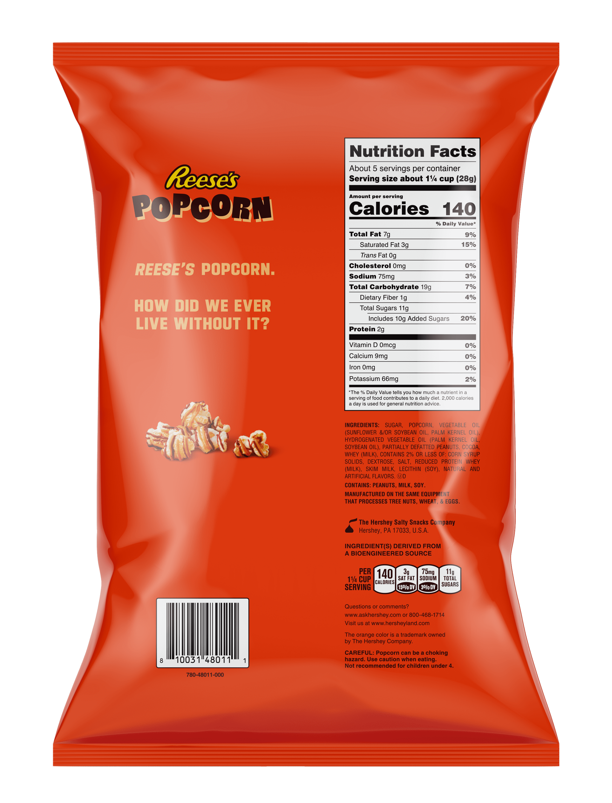Reese's Peanut Butter Chocolate Drizzled Popcorn, 5.25 oz Sharing-Size Bag pack of 2