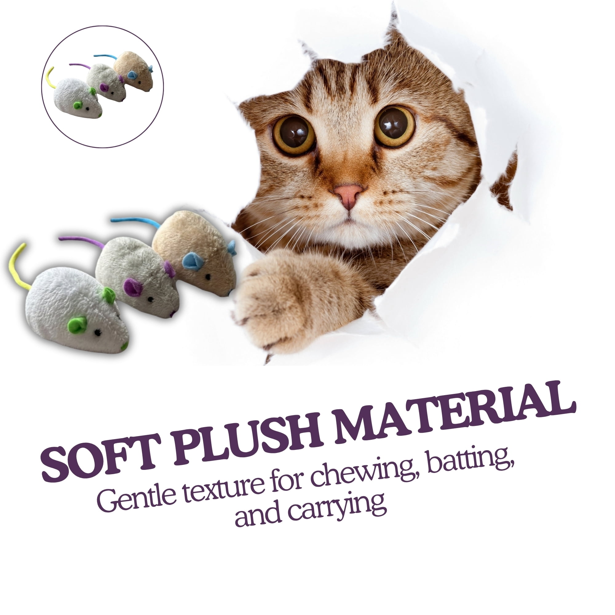 Klassique Logistics Plush Cat Mouse Toys with Bell, 6-Pack (Total of 18) Interactive Cat Toys for Indoor Cats, Soft Plush Kitten Chase & Chew Toys, Assorted Colors