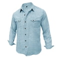 thumbnail image 5 of Western Shirts for Mens Cowboy Shirt Linen Short Sleeve Button Down Shirt Casual Work Shirts with Double Pocket Light Blue, 5 of 7