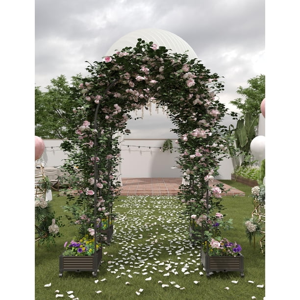 Garvee arco para jardín de 94.5 pulgadas con 2 jardineras, estructura metálica con recubrimiento PE, resistente al óxido para plantas trepadoras, bodas y patio