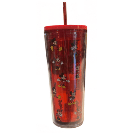 Disney Parks Mickey and Minnie Mouse Red Plastic Tumbler With Straw New With Tag
