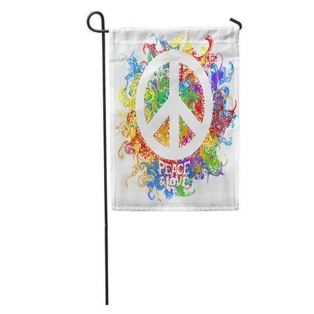 SIDONKU Yellow Sign Abstract Hippie Symbol Over Colorful Idea Peace Freedom Love Antiwar Spirituality Groovy Garden Flag Decorative Flag House Banner 12x18 inch