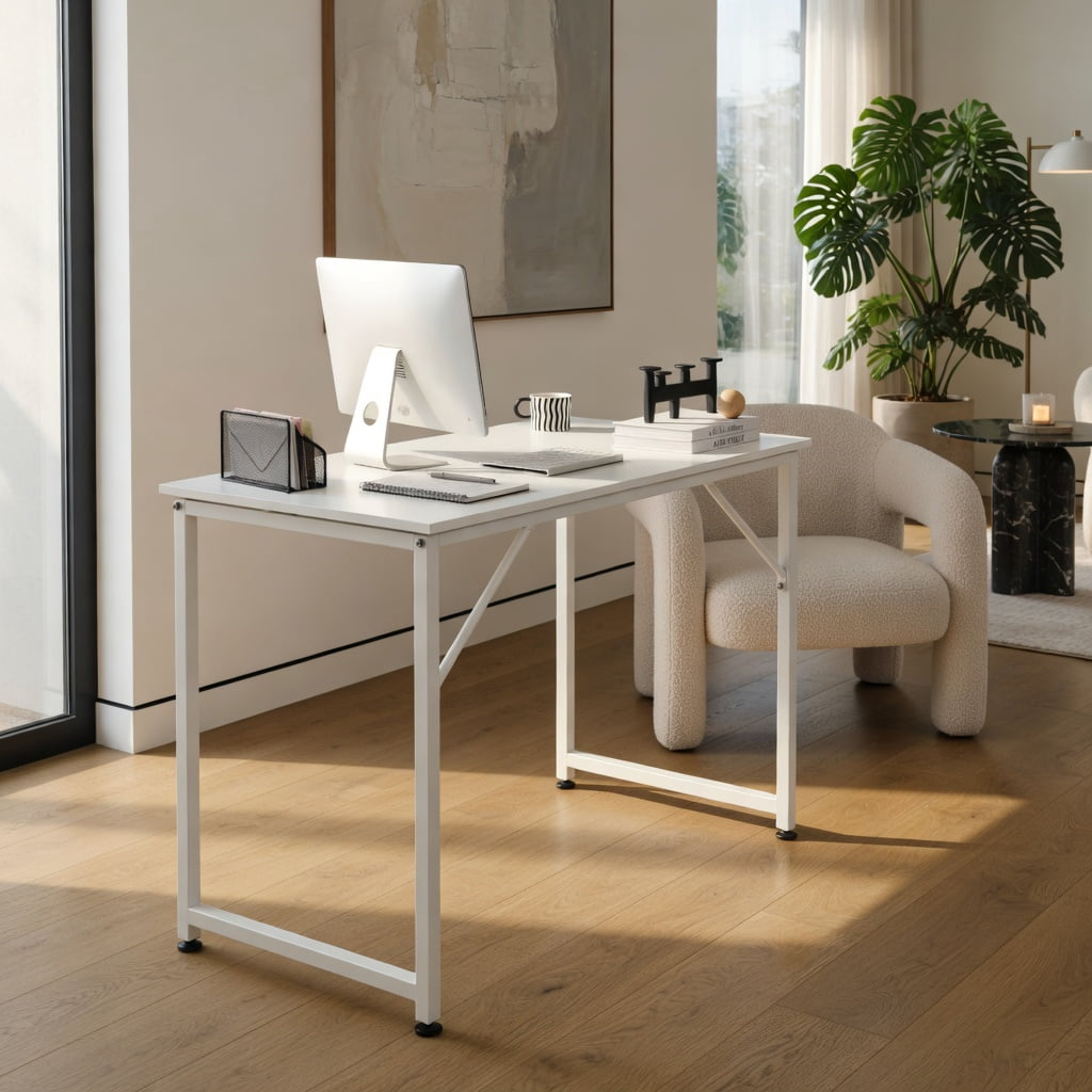Demi Bonn L Shaped Computer Desk and Writing Workstation for Home and Office, White