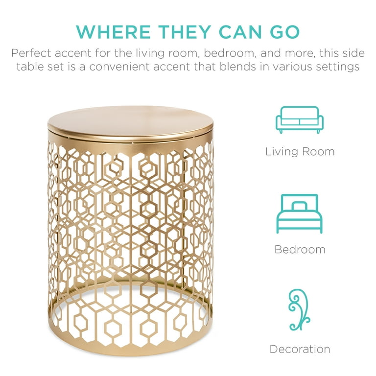 Best Choice Products Set Of 2 Decorative Nesting Round Patterned Accent  Side Coffee End Table Nightstands - Gold - Walmart.Com
