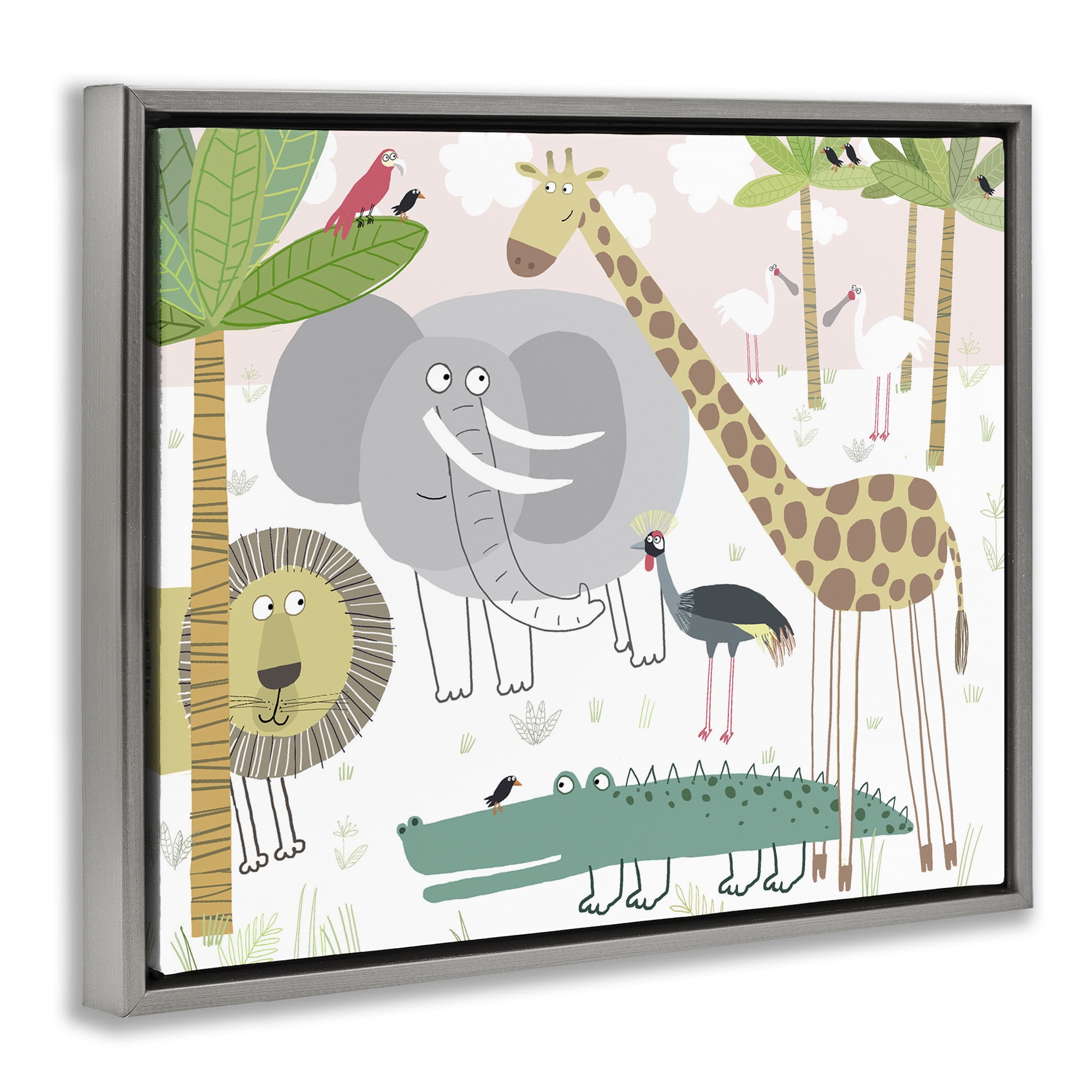 Stupell Industries Safari Animals Out and About Gray Framed Floater Canvas Wall Art, design by Carla Daly