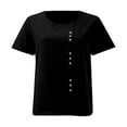 thumbnail image 7 of Conairie Linen Shirts For Women Solid Short Sleeve Regular Fit Crew Neck Button Shirt Comfortable Soft Work Tee Pullover Outfits Black L, 7 of 7