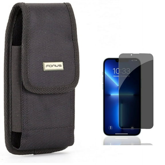 Case Belt Clip & Privacy Screen Protector for iPhone 13 Pro ONLY - Swivel Holster Rugged Cover Pouch   Tempered Glass Curved Anti-Spy Anti-Peep 3D Edge Combo