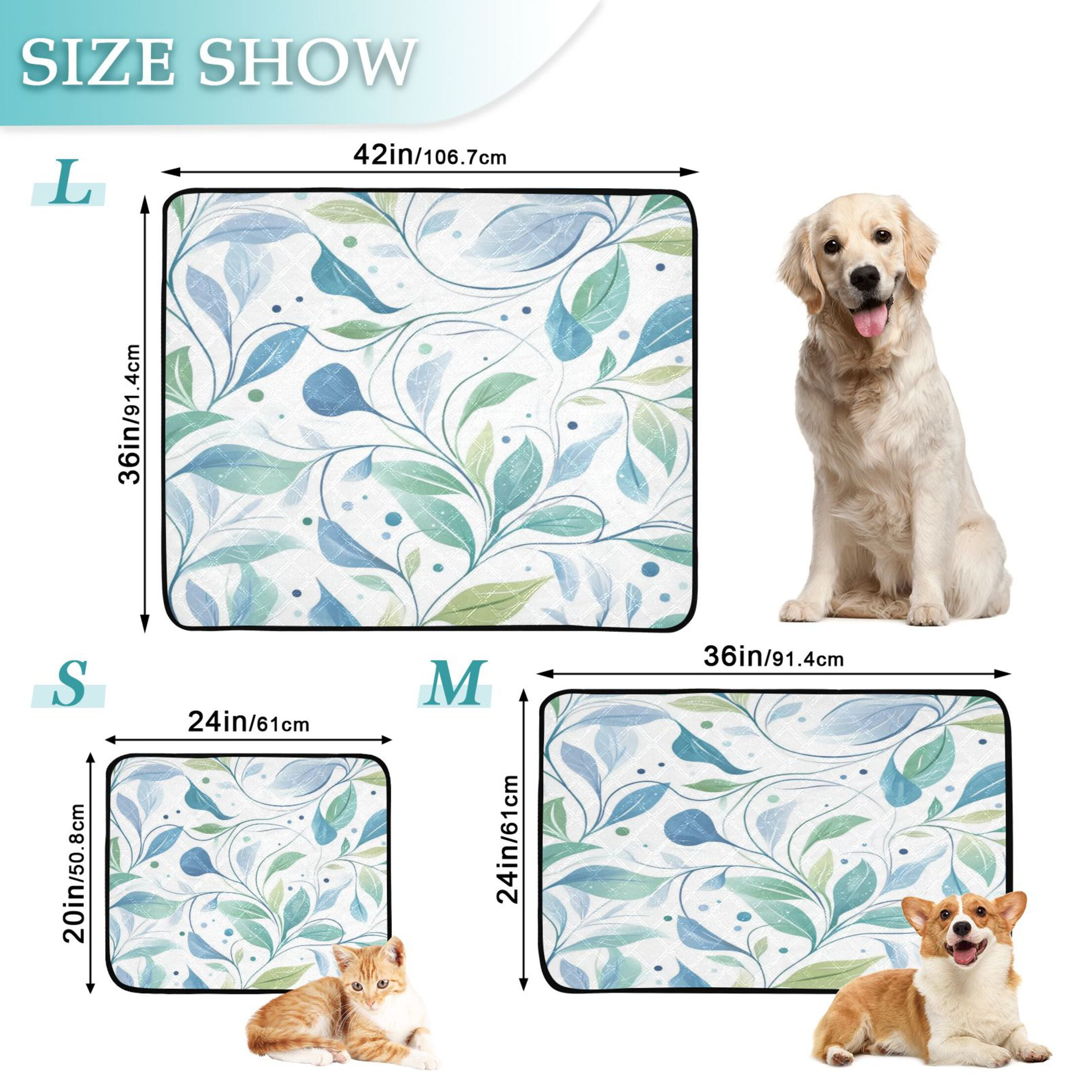 Washable Pet Pee Pads with Super Absorbent Reusable Training Pads for Dogs & Cats Blue Leaves