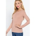 thumbnail image 3 of Saronite Basic Ribbed Knit Cotton Long Sleeve Henley Thermal Top, Pale Blush (Women's), 3 of 4