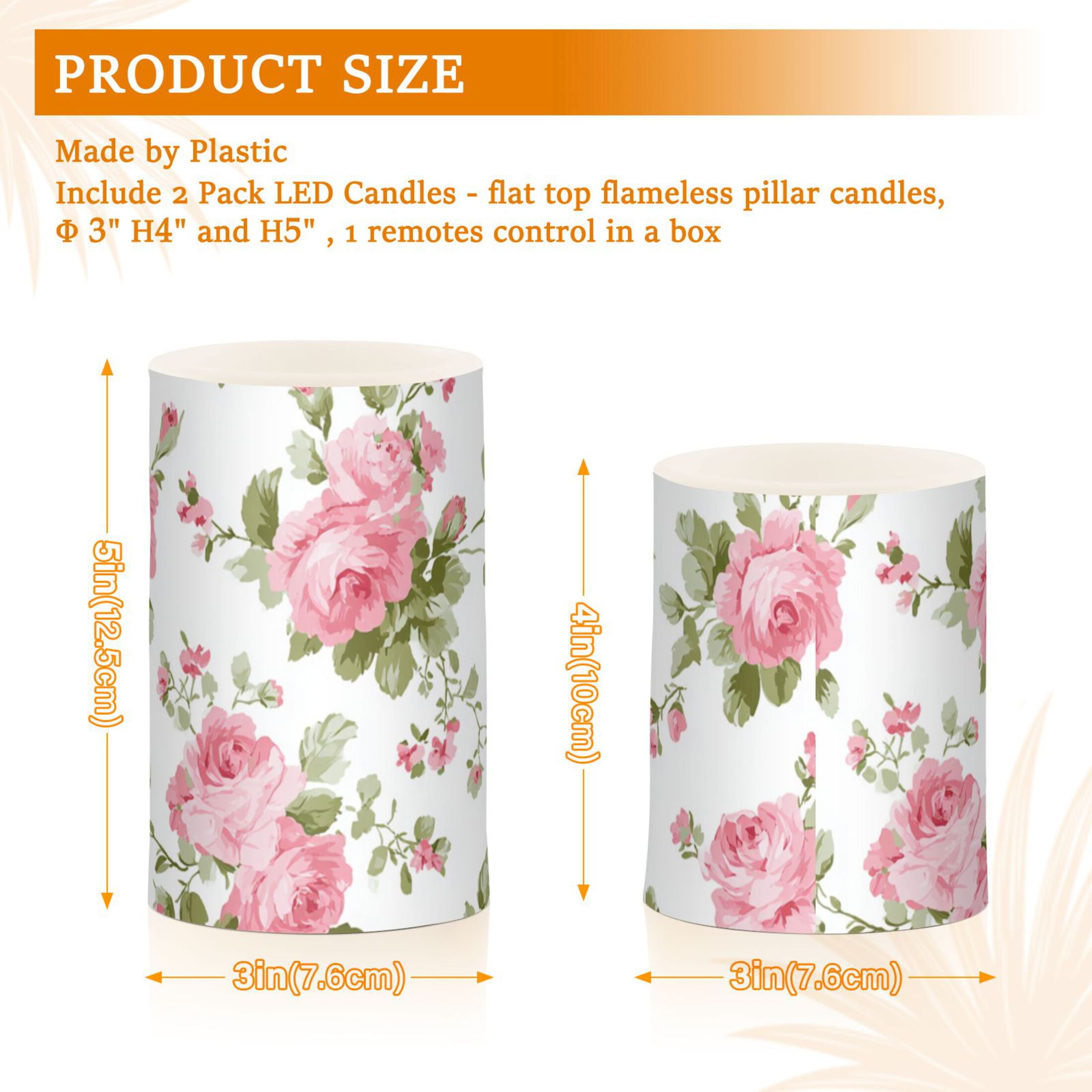 Chic Pink Roses Flickering Flameless Candles LED Tealight Battery Operated with Remote Set of 2 Holiday Decor Ornaments