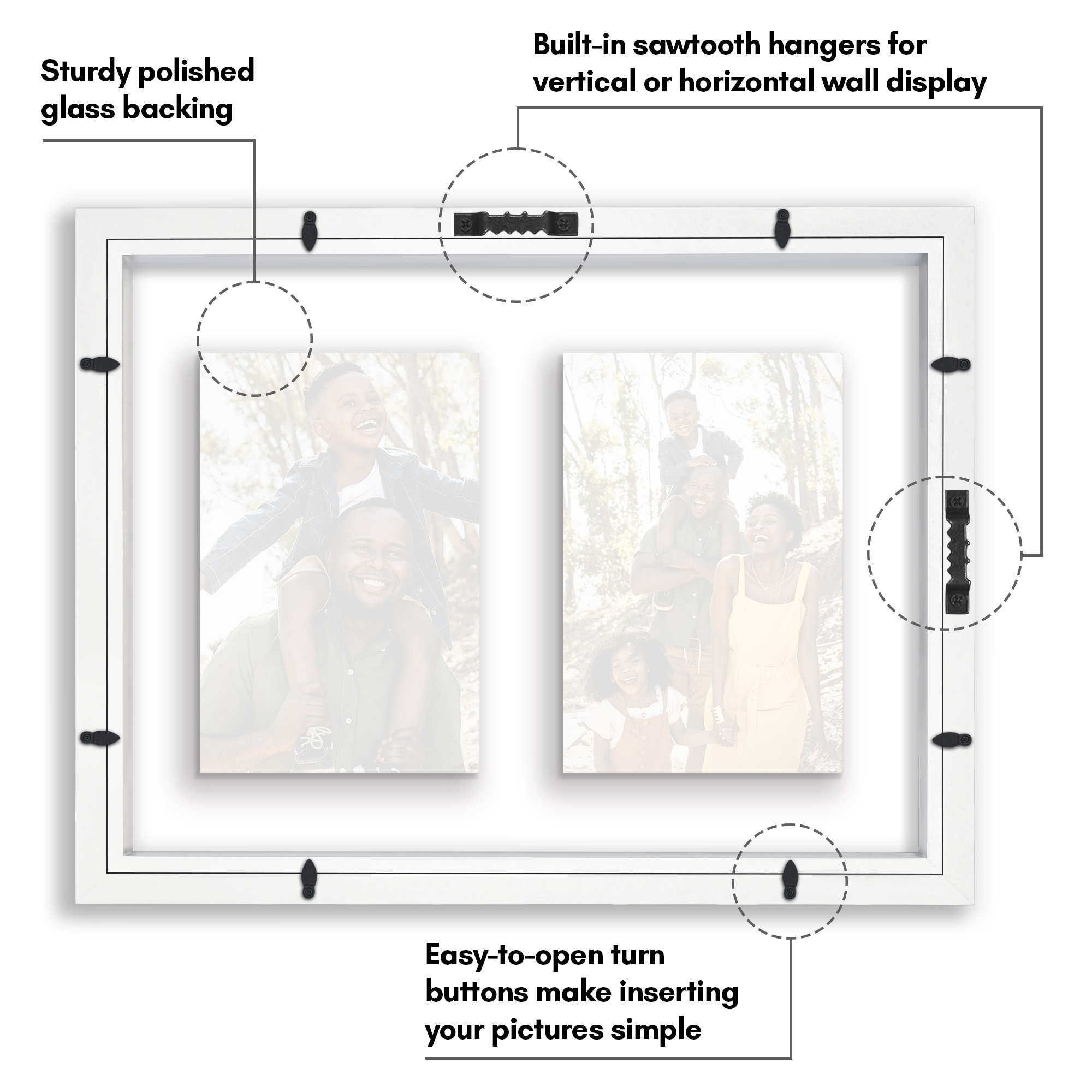 Americanflat 4x6 Double Picture Frame with Shatter-Resistant Glass Fits 2 use as One 9x12 Poster Frame - White