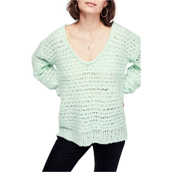 Free People Womens Knit Pullover Sweater, Green, Small