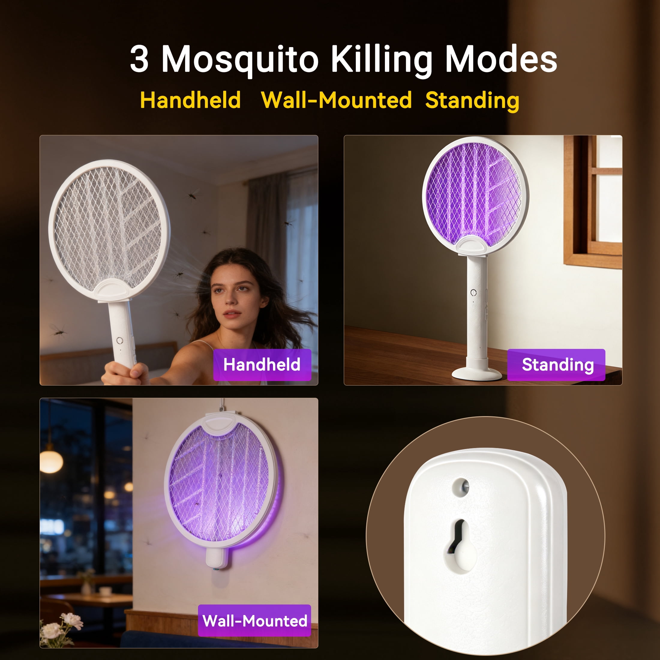 FIIOEOY 2 Pack Electric Fly Swatter 3500V Bug Zapper Racket Dual Modes Mosquito Killer with Purple Mosquito Light Rechargeable for Indoor Home Office Backyard Patio Camping