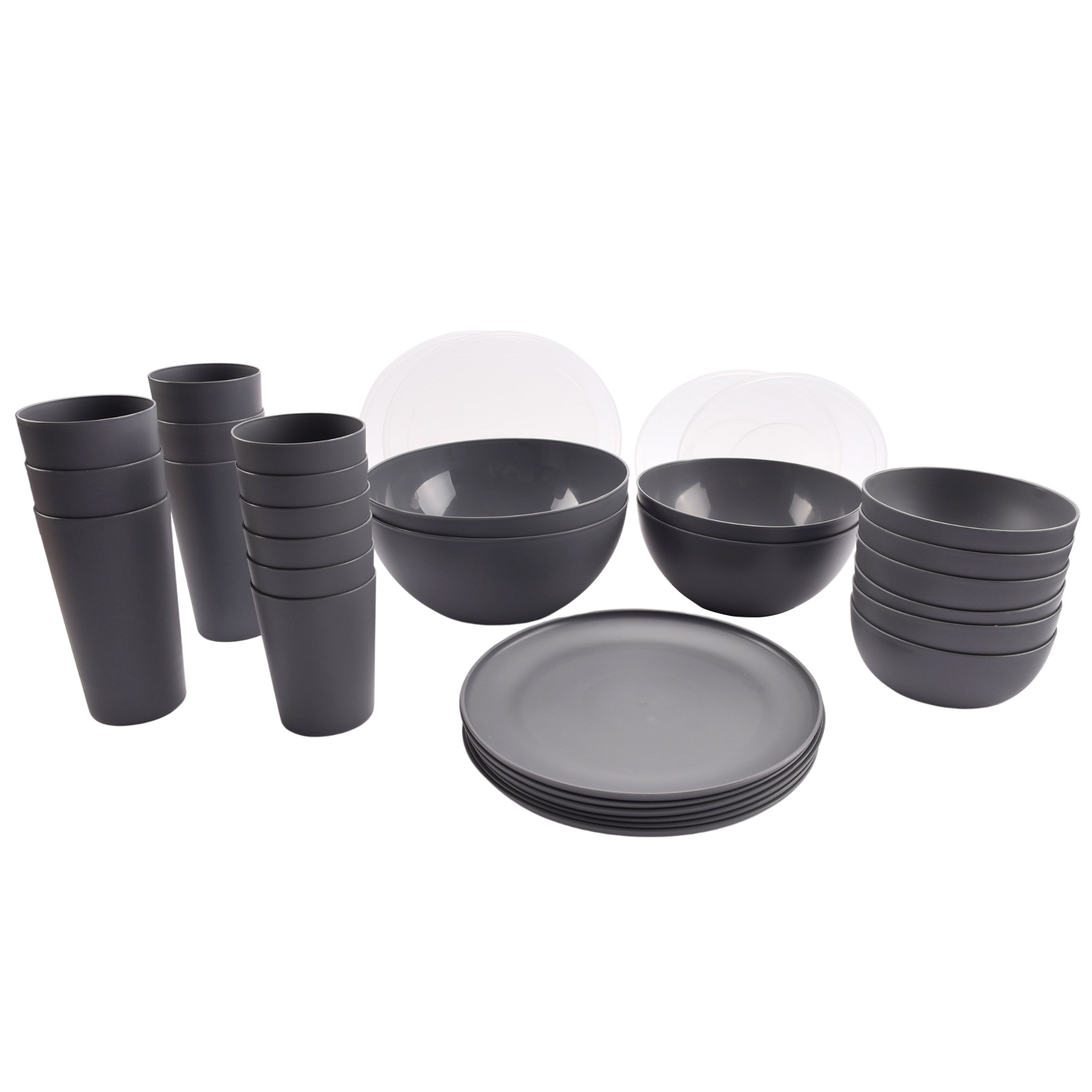 Mainstays 32Piece Plastic Dinnerware Bundle Set, Gray