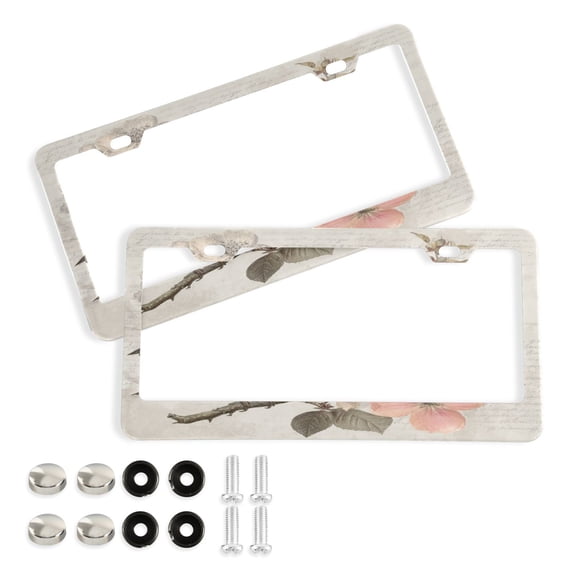 Aluminum License Plate Frame 2 Pack Car Exterior Accessory Car Tag Holder for Front Rear Plates Cars Decor Beautiful Birds Sitting on Branches