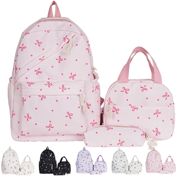 Coquette Bow Backpack Women Floral Print Kawaii Cute Preppy Laptop Backpack Set School Backpack Teens Girls Back to School Backpack School School Bag,B-Pink