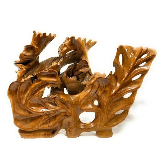 Elegant One-Of-a-Kind Carved Leaves 26" X 20" X 5" Teak Root - Centerpiece | #cin22