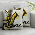 thumbnail image 3 of Music Throw Pillow Cushion Cover, Classic Painting of Jazz Saxophone Print on Plain Background Vintage Style Sketch, Decorative Square Accent Pillow Case,, 3 of 5