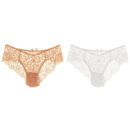 2-Pack Women Panties Lace Cutout Hollow Waist Panties Mesh Thong Panties Microfiber Women s Panties Womens Underwear Panties Woman Underwear Lace Panties for Women plus Size Pack Breathable