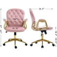 thumbnail image 3 of Velvet Home Office Desk Chair Comfy with Gold Legs and Arms, Comfortable Makeup Vanity Chair with Back and Wheels, Button Tufted Armchair Swivel Rolling Study Chair for Girls Women,Pink, 3 of 10