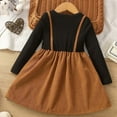 thumbnail image 4 of Generic Toddler Girls Corduroy Suspender Dress Long Sleeve Cute Bow Color Block Sweater Fall Winter Outfits for 2-8 Years, 4 of 6