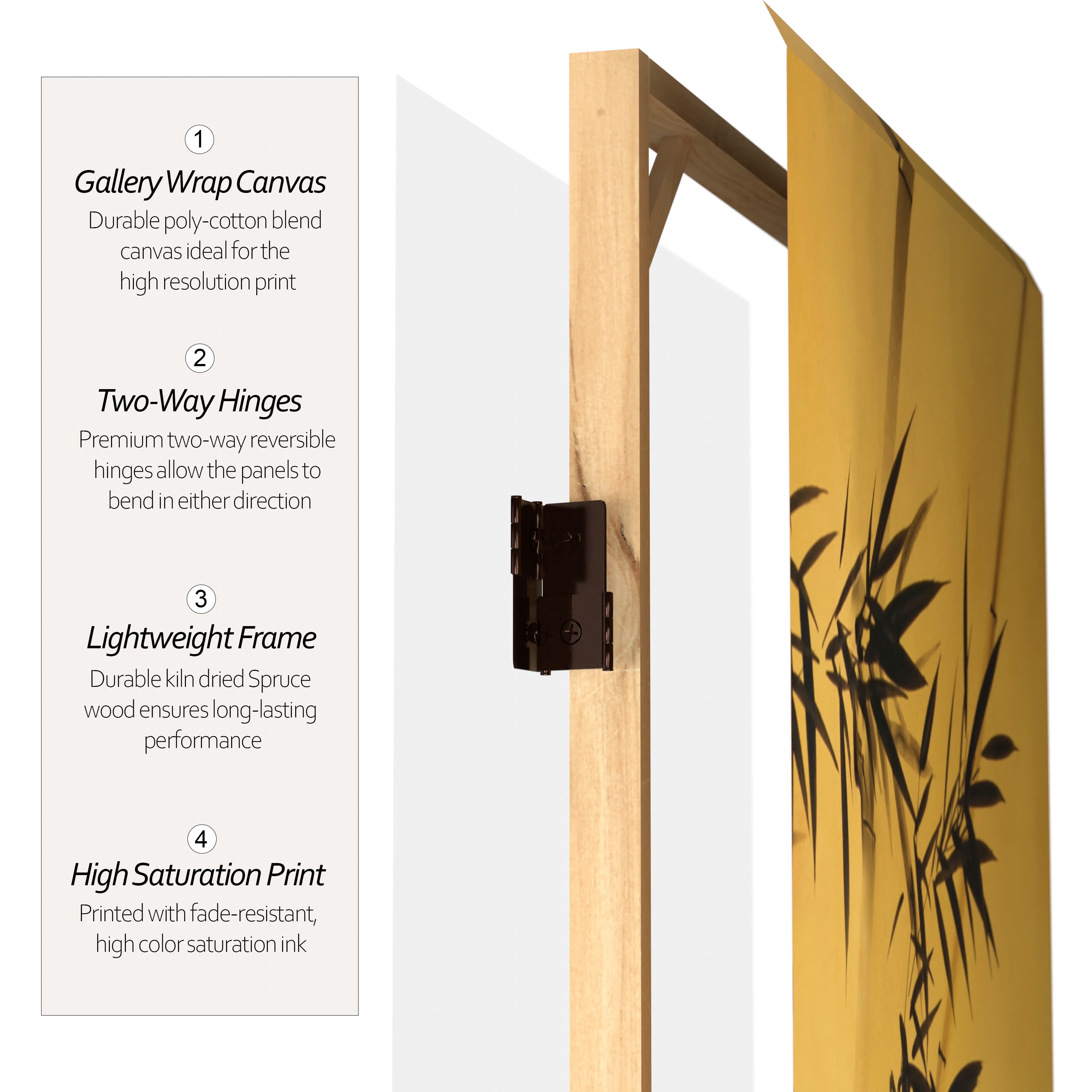 Oriental Furniture 3 ft. Tall Bamboo Tree Canvas Room Divider - 4 Panel