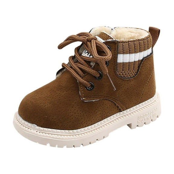 FRSASU Kids Shoes Toddler Shoes British Style Knitted Elasticated Laceing Non Slip Thicken Keep Warm Boots Khaki 5.5-6 Years