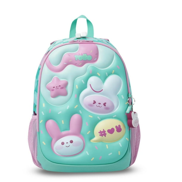 TOTTO Mochila Escolar Grande para Niña con Bolsillo para Botella | 18 L BUNNY PUMP L azul cielo G