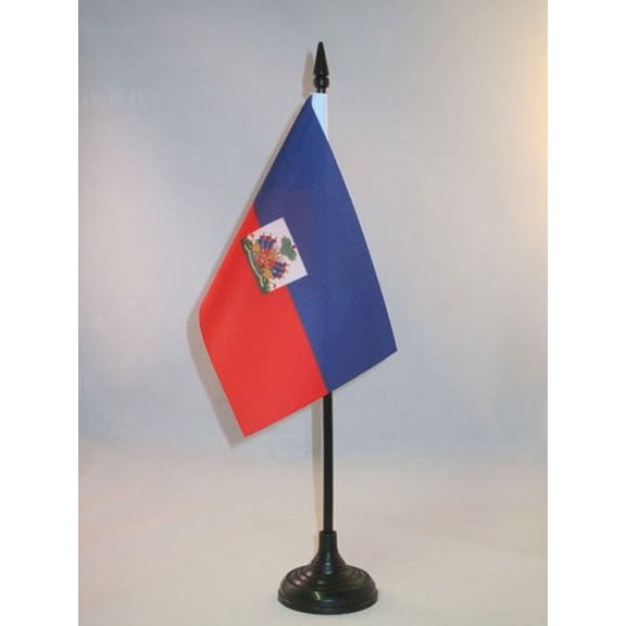 AZ Flag Haiti Table Flag 4x6 in 100D Polyester Plastic Base 15x10 cm