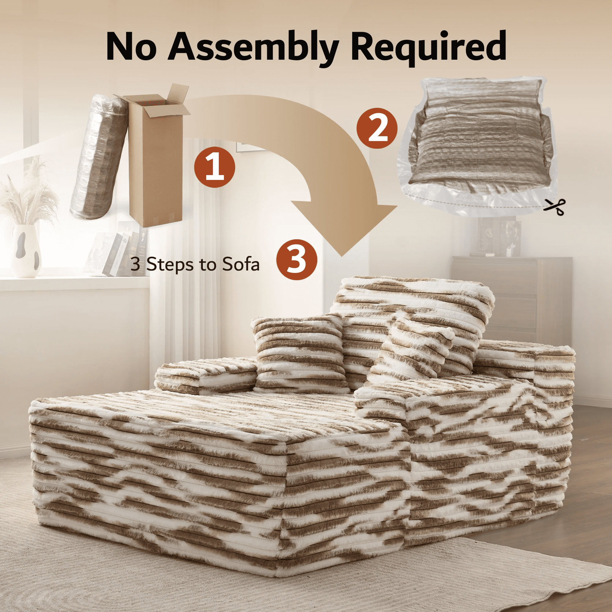 Vcatnet 67"x48" Chaise Lounge Chair Indoor Oversized Lounge Couch Upholstered Corduroy Sofa Bed for Living Room and Bedroom, Brown and White Stripes