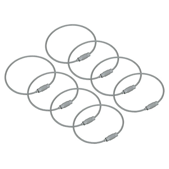 Uxcell 8Pack Cable Key Rings, 6-inch(155mm) Wire Keychain Twist Loops, Grey